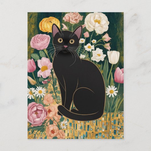 Gustav Klimt Zwarte kat in een bloementuin, katten Briefkaart (Voorkant)
