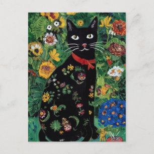 Gustav Klimt Zwarte kat in een bloementuin, katten Briefkaart