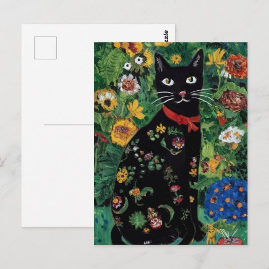 Gustav Klimt Zwarte kat in een bloementuin, katten Briefkaart (Voorkant / Achterkant)