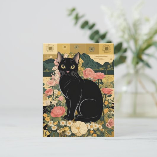 Gustav Klimt Zwarte kat in een bloementuin, katten Briefkaart (Staand voorkant)