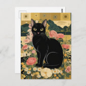 Gustav Klimt Zwarte kat in een bloementuin, katten Briefkaart (Voorkant / Achterkant)