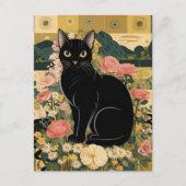 Gustav Klimt Zwarte kat in een bloementuin, katten Briefkaart (Voorkant)