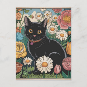 Gustav Klimt Zwarte kat in een bloementuin, katten Briefkaart