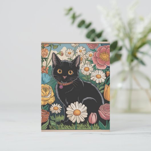 Gustav Klimt Zwarte kat in een bloementuin, katten Briefkaart (Staand voorkant)