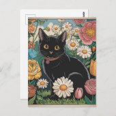Gustav Klimt Zwarte kat in een bloementuin, katten Briefkaart (Voorkant / Achterkant)