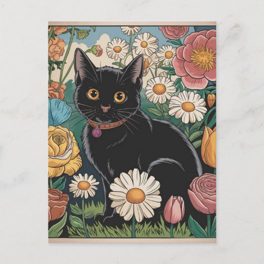 Gustav Klimt Zwarte kat in een bloementuin, katten Briefkaart (Voorkant)