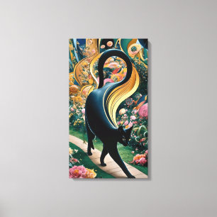 Gustav Klimt Zwarte kat in een bloementuin, katten Canvas Afdruk