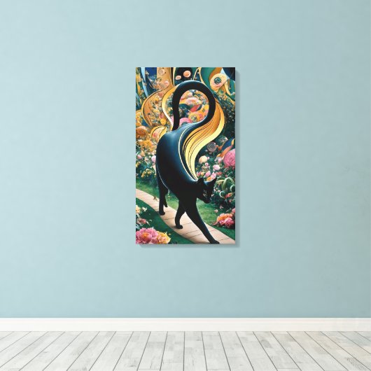 Gustav Klimt Zwarte kat in een bloementuin, katten Canvas Afdruk (Insitu (Houten vloer))