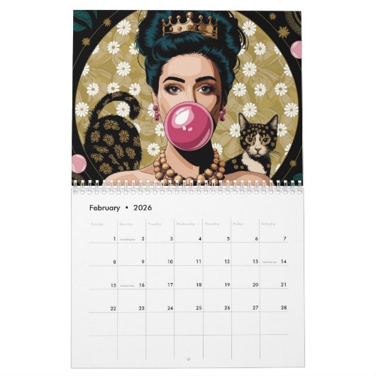 Gustav Klimt Zwarte kat in een bloementuin, katten Kalender (Feb 2026)