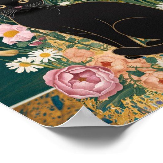 Gustav Klimt Zwarte kat in een bloementuin, katten Poster (Hoek)
