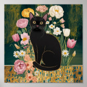 Gustav Klimt Zwarte kat in een bloementuin, katten Poster (Voorkant)