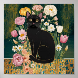 Gustav Klimt Zwarte kat in een bloementuin, katten Poster