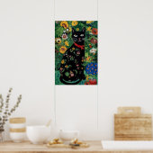 Gustav Klimt Zwarte kat in een bloementuin, katten Poster (Keuken)