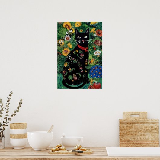 Gustav Klimt Zwarte kat in een bloementuin, katten Poster (Keuken)