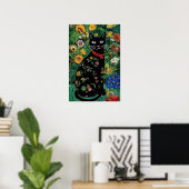 Gustav Klimt Zwarte kat in een bloementuin, katten Poster (Thuiskantoor)