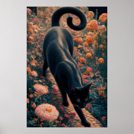 Gustav Klimt Zwarte kat in een bloementuin, katten Poster