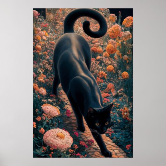 Gustav Klimt Zwarte kat in een bloementuin, katten Poster (Voorkant)
