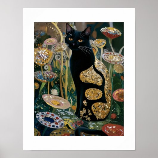 Gustav Klimt Zwarte kat in een bloementuin, katten Poster (Voorkant)