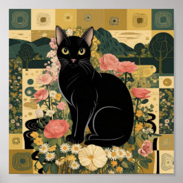 Gustav Klimt Zwarte kat in een bloementuin, katten Poster
