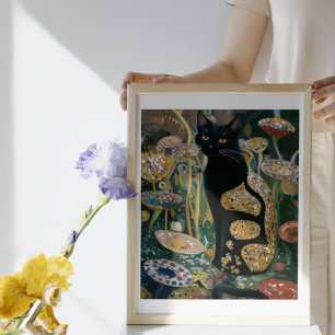 Gustav Klimt Zwarte kat in een bloementuin, katten Poster