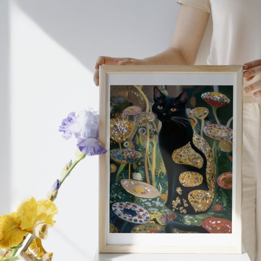 Gustav Klimt Zwarte kat in een bloementuin, katten Poster