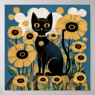 Gustav Klimt Zwarte kat in een bloementuin, katten Poster