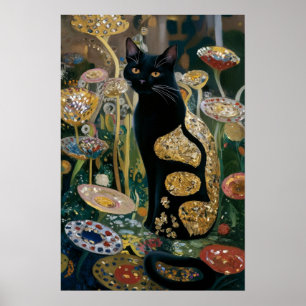 Gustav Klimt Zwarte kat in een bloementuin, katten Poster