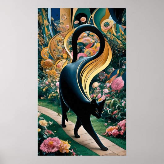 Gustav Klimt Zwarte kat in een bloementuin, katten Poster (Voorkant)