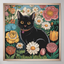 Gustav Klimt Zwarte kat in een bloementuin, katten