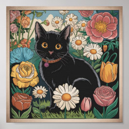Gustav Klimt Zwarte kat in een bloementuin, katten Poster