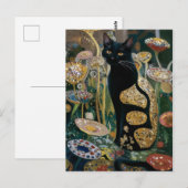 Gustav Klimt Zwarte Kat In Een Bloemtuin, CAT ART Briefkaart (Voorkant / Achterkant)