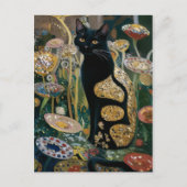Gustav Klimt Zwarte Kat In Een Bloemtuin, CAT ART Briefkaart (Voorkant)