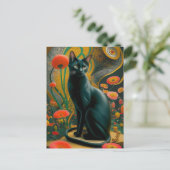 Gustav Klimt Zwarte Kat In Een Bloemtuin, Kattenku Briefkaart (Staand voorkant)