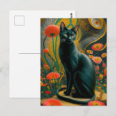 Gustav Klimt Zwarte Kat In Een Bloemtuin, Kattenku Briefkaart (Voorkant / Achterkant)