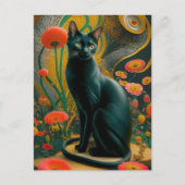 Gustav Klimt Zwarte Kat In Een Bloemtuin, Kattenku Briefkaart (Voorkant)