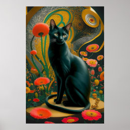 Gustav Klimt Zwarte Kat In Een Bloemtuin, Kattenku Poster