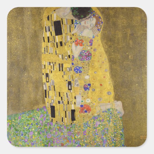 Gustav Klimt's De Kus Schilderkunst Vierkante Sticker (Voorkant)