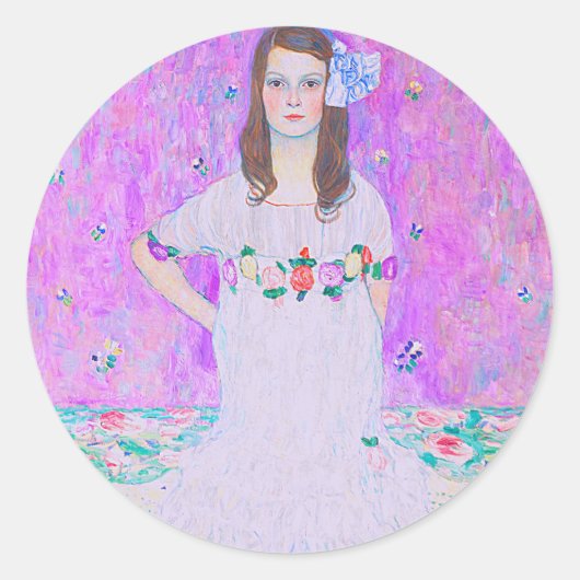 Gustav Klimt's Mäda Primavesi-schilderij Ronde Sticker (Voorkant)