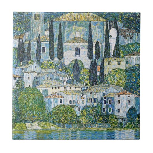 Gustav Klimt's meesterwerk Kirche in Cassone Tegeltje (Voorkant)