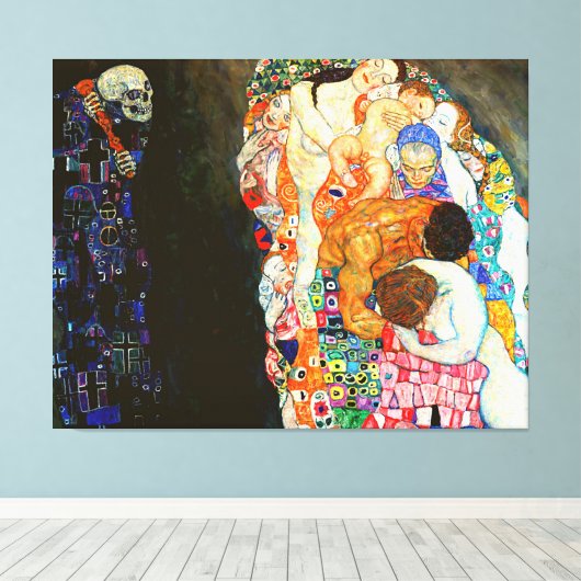 Gustav Klimt's schilderij 'Death and Life'. Canvas Afdruk (Insitu (Houten vloer))