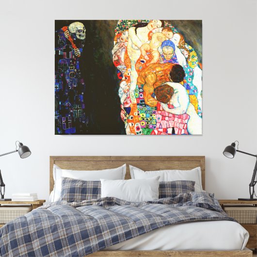 Gustav Klimt's schilderij 'Death and Life'. Canvas Afdruk (Insitu (Slaapkamer))