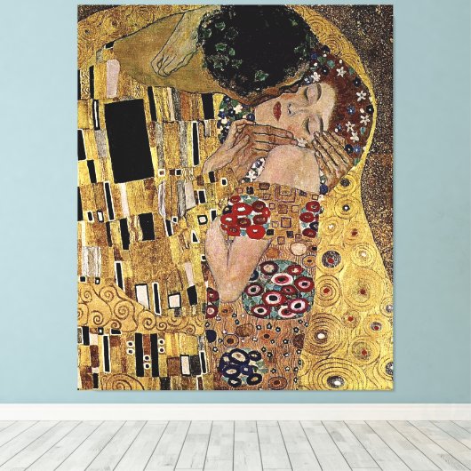 Gustav Klimt's The Kiss Detail (circa 1908) Canvas Afdruk (Insitu (Houten vloer))
