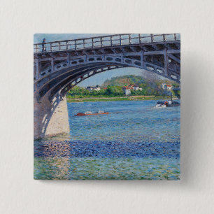 Gustave Caillebotte - Brug bij Argenteuil & Seine Vierkante Button 5,1 Cm