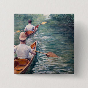 Gustave Caillebotte - Canoes on the Yerres Vierkante Button 5,1 Cm