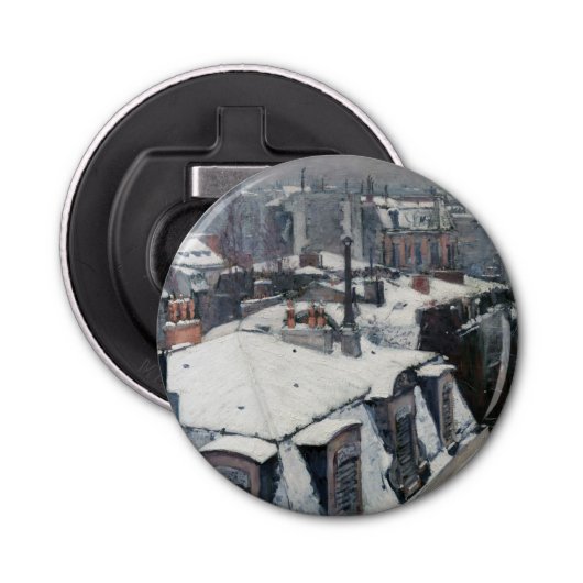 Gustave Caillebotte - Dakpannen in de sneeuw Button Flesopener (Voorkant)