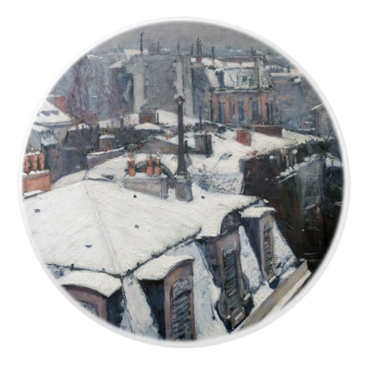 Gustave Caillebotte - Dakpannen in de sneeuw Keramische Knop (Voorkant)