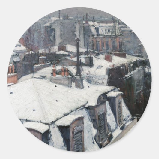 Gustave Caillebotte - Dakpannen in de sneeuw Ronde Sticker (Voorkant)