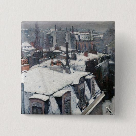 Gustave Caillebotte - Dakpannen in de sneeuw Vierkante Button 5,1 Cm (Voorkant)