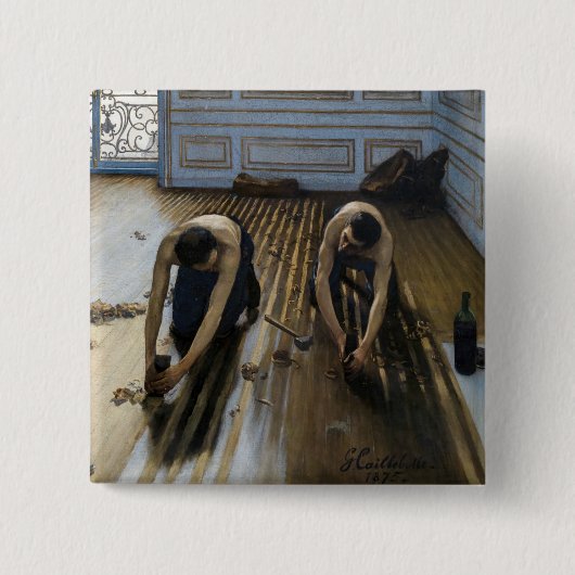 Gustave Caillebotte - De parketwerkers Vierkante Button 5,1 Cm (Voorkant)