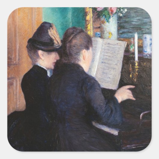 Gustave Caillebotte - De Pianoles Vierkante Sticker (Voorkant)